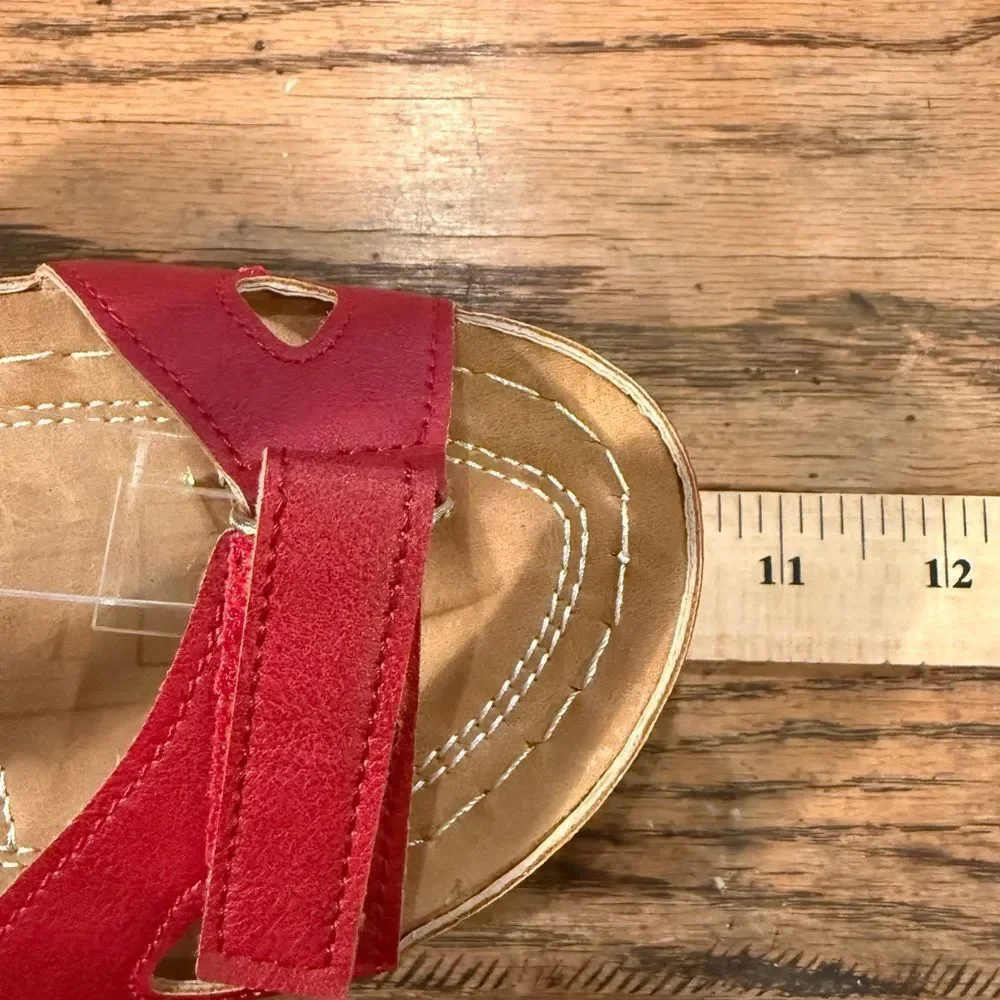 Red Buckle Strap Slingback Sandals | Man Made | 10” Insole | No Brand